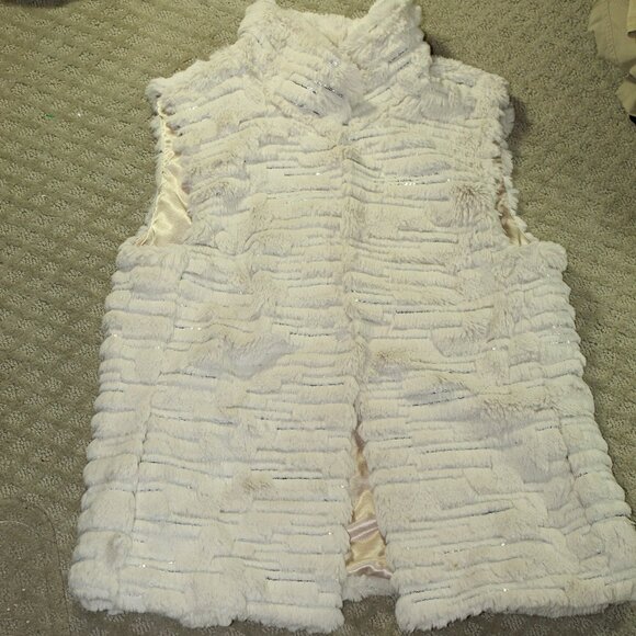 STUNNING! Milly Women's Size M Cream Faux Fur Silver Sequin Vest - Picture 1 of 5